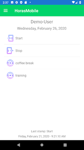 Android application HorasMobile screenshort