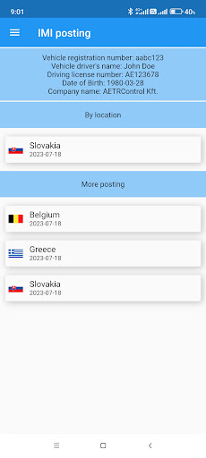 Android application IMI Posting declaration screenshort