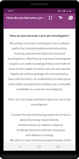 Private Investigator Guide Screen 3