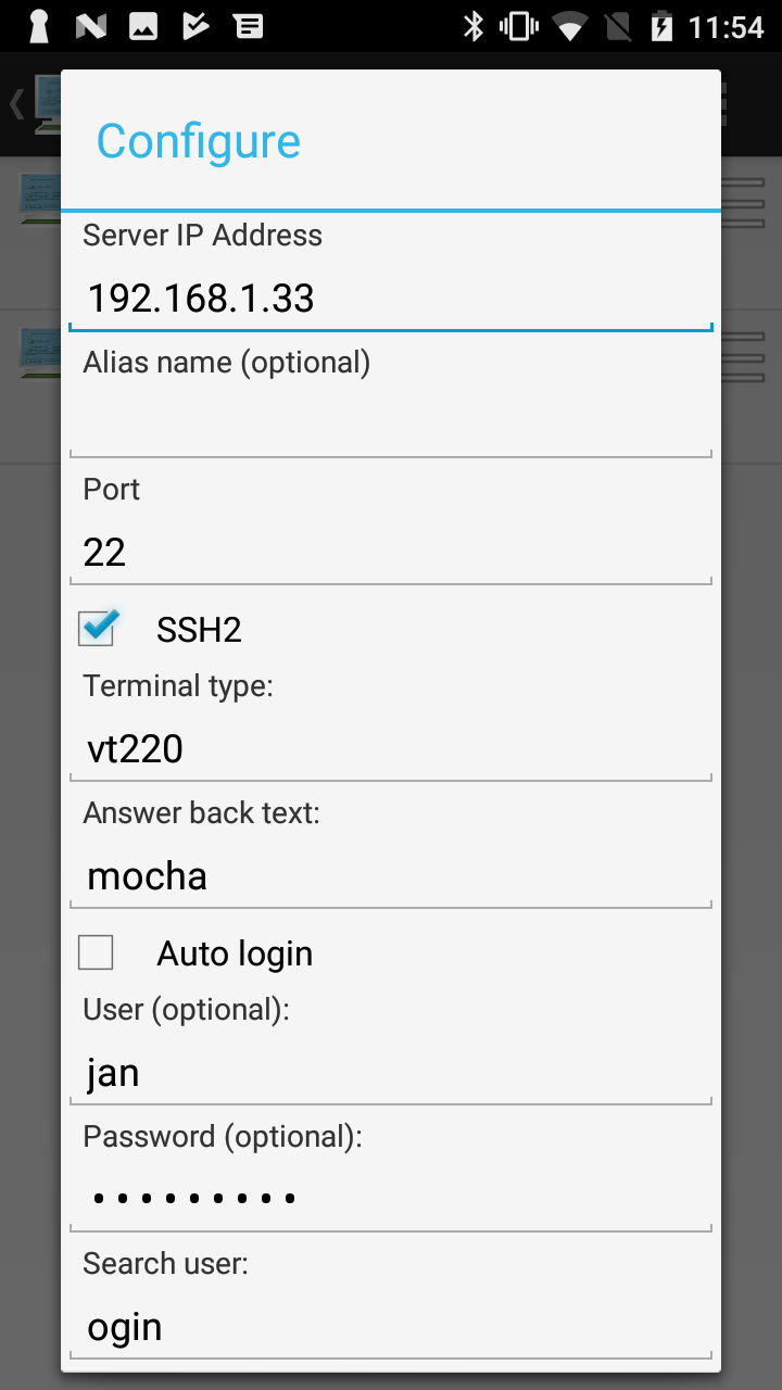 Android application Mocha Telnet screenshort