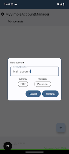 Android application MySimpleAccountManager screenshort