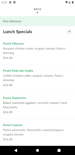 Patsys Pizzeria Screen 3