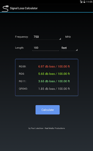 Signal Loss Calculator Screen 3
