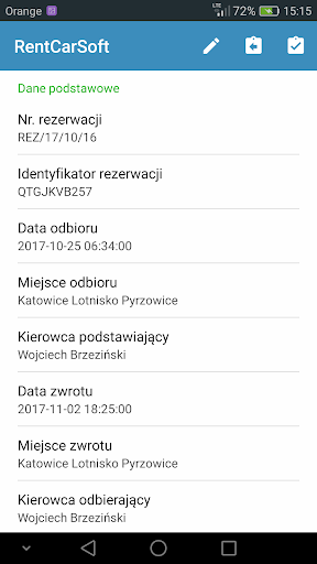 RentCarSoft - Aplikacja Kierow Screen 2