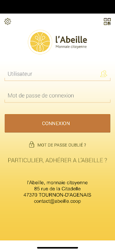 Android application l'Abeille, monnaie citoyenne screenshort