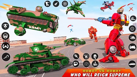 Army Bus Robot Car Game 3d