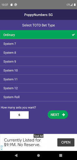 Android application Lucky TOTO SG screenshort