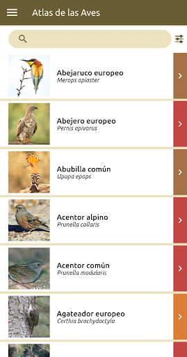 Android application Atlas de las Aves screenshort