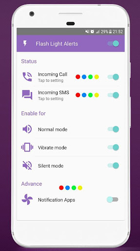 Android application SMS Call Flash: Flash on screenshort