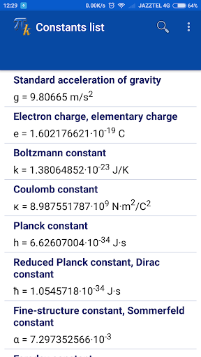 Android application Constants Science screenshort