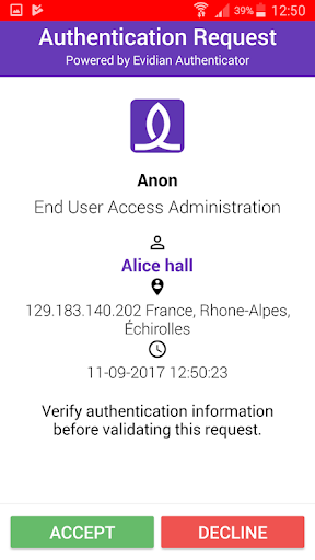 Android application Evidian Authenticator screenshort