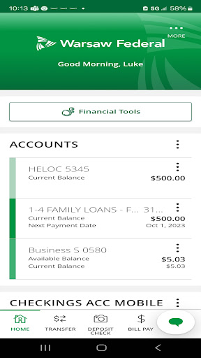 Warsaw Federal Mobile Banking Screen 2