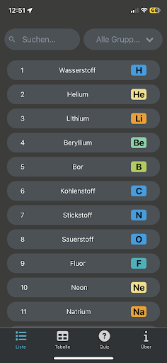 Android application Periodensystem der Elemente screenshort
