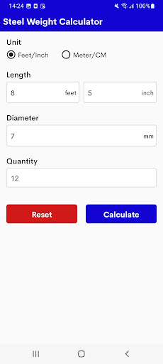 Steel Weight Calculator Screen 2