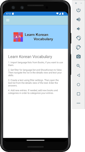 Android application LearnKorean Vocabulary screenshort