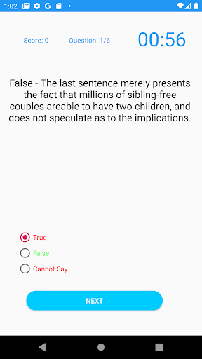Verbal Reasoning Test Screen 2
