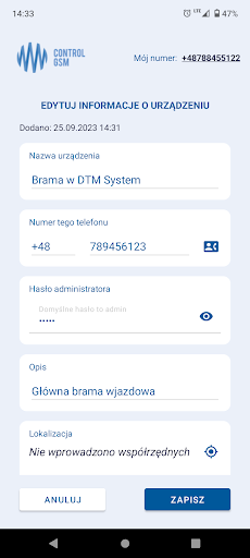 Control GSM Basic Screen 2