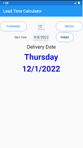 Android application Lead Time Date Calculator screenshort