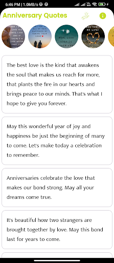 Android application Anniversary Quotes and Sayings screenshort