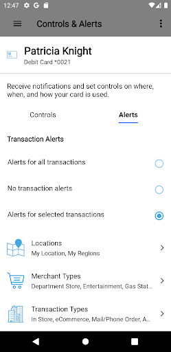 Android application Bossier Federal Card Control screenshort