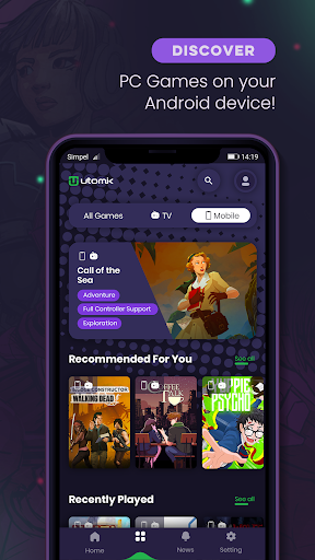 Android application Utomik - PC and cloud gaming screenshort