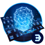 3D blue holographic projection neon keyboard icon