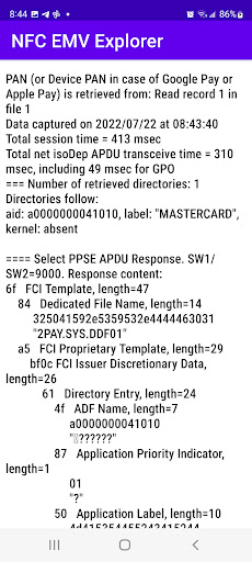 NFC EMV Explorer - Entry Level Screen 3