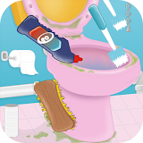 Girls bathroom cleaning games icon