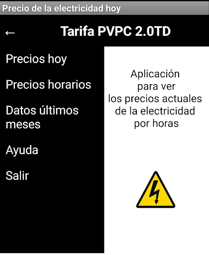 Android application Precios de la luz hoy screenshort