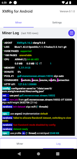 XMRig for Android Screen 2