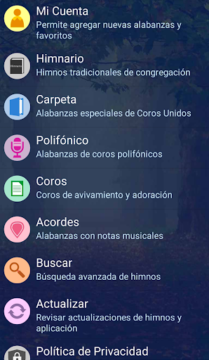 Android application Himnario Evangélico screenshort