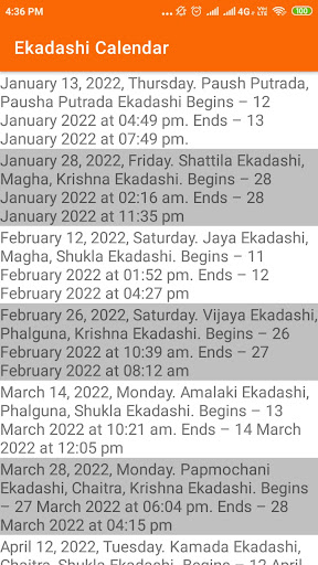 Android application Ekadashi Calendar screenshort