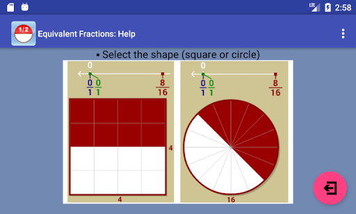 Android application Equivalent Fractions screenshort
