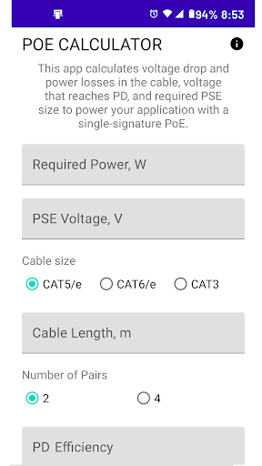 Android application PoE Calculator screenshort