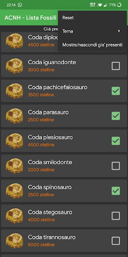 ACNH - Lista Fossili Screen 2