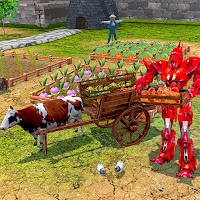 Cow Robot Formation Farmer Village Tractor Farming