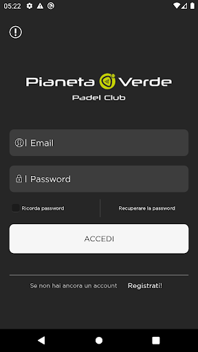 Android application PIANETAVERDE padel club screenshort