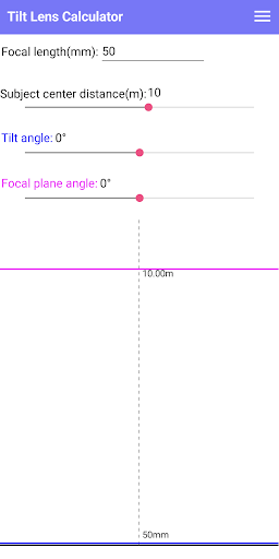 Android application Tilt Lens Calculator screenshort