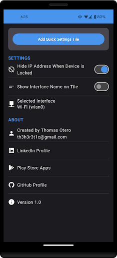 Android application IP Address Tile screenshort