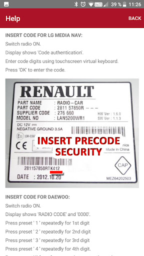 RADIO CODE for RENAULT Screenshot