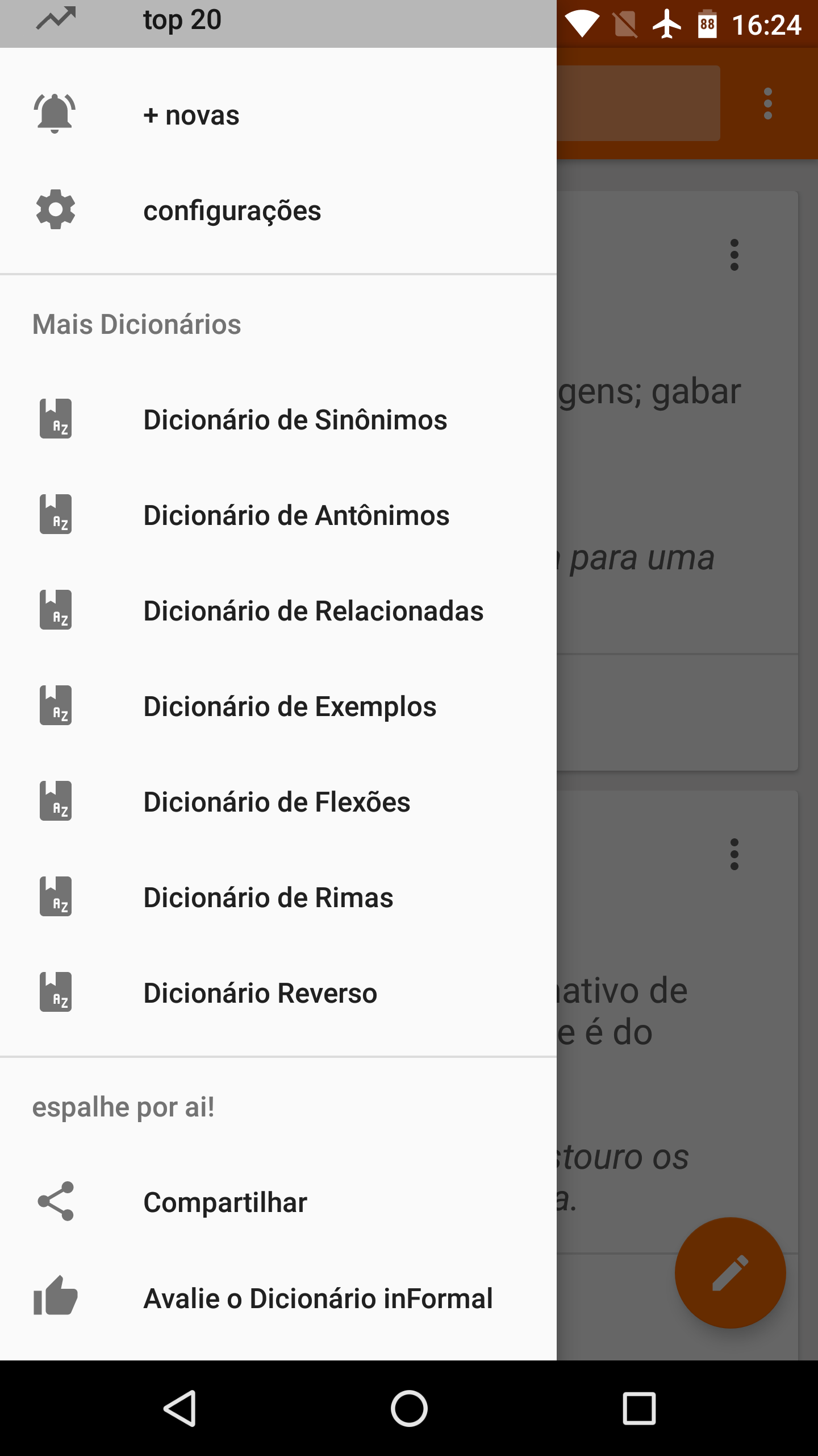 Android application Dicionário inFormal screenshort