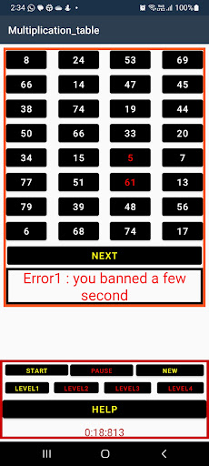 Multiplication Table Demo Screen 2