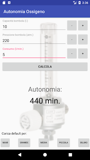 Android application Autonomia Ossigeno screenshort