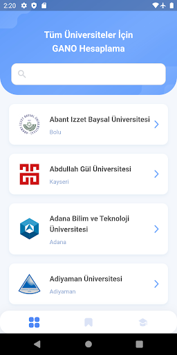 Android application Üniversite Ortalama Hesaplama screenshort