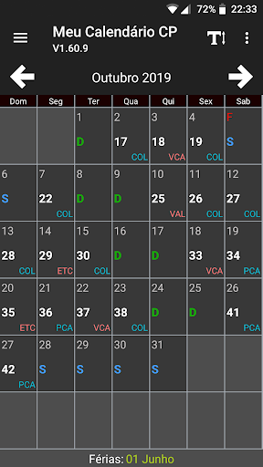 Android application Meu Calendário CP screenshort