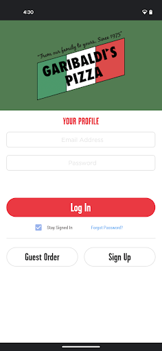Android application Garibaldi’s Pizza screenshort
