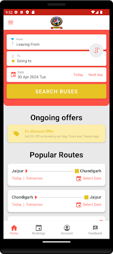 Android application Vijay Travels screenshort