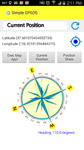 Simple GPS (position), compass Screen 2