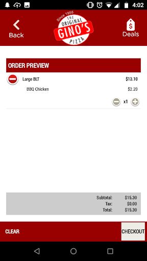 Screenshot of Original Gino’s Pizza