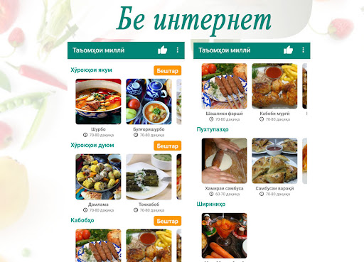 Android application Таъомҳои миллӣ. Қадам бо қадам screenshort
